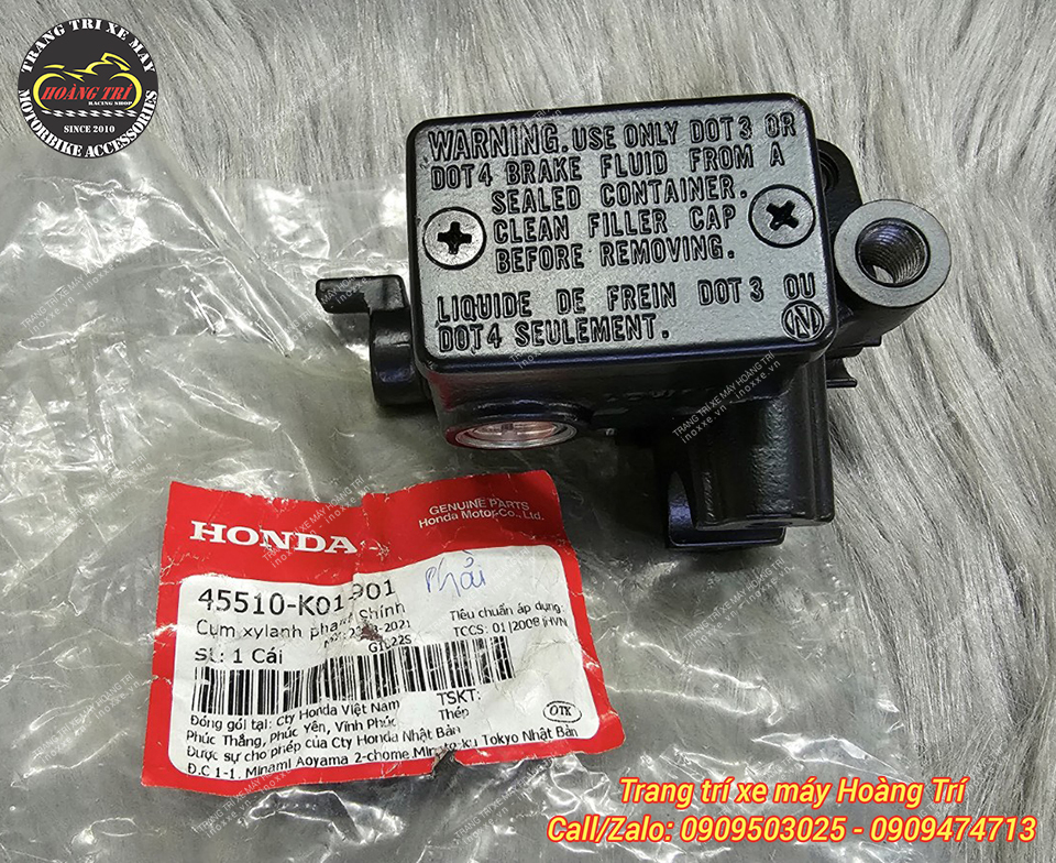 Cụm xylanh phanh dầu trước Sh chính hãng Honda - 45510-K01-901