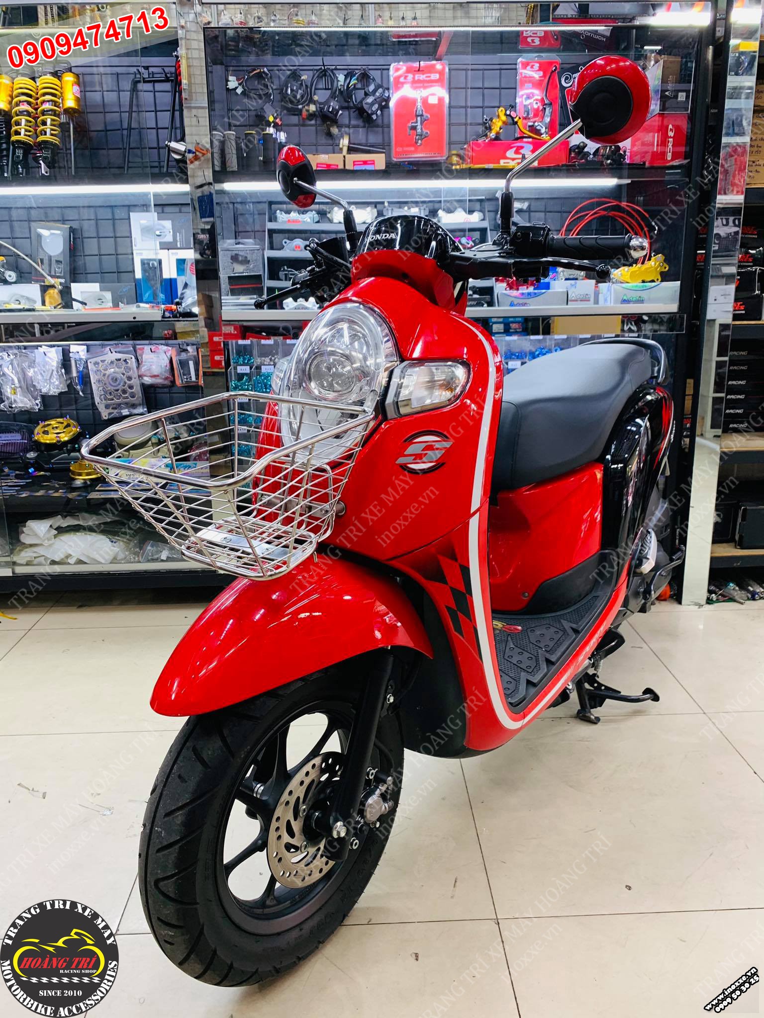 Rổ inox chế cho xe Scoopy