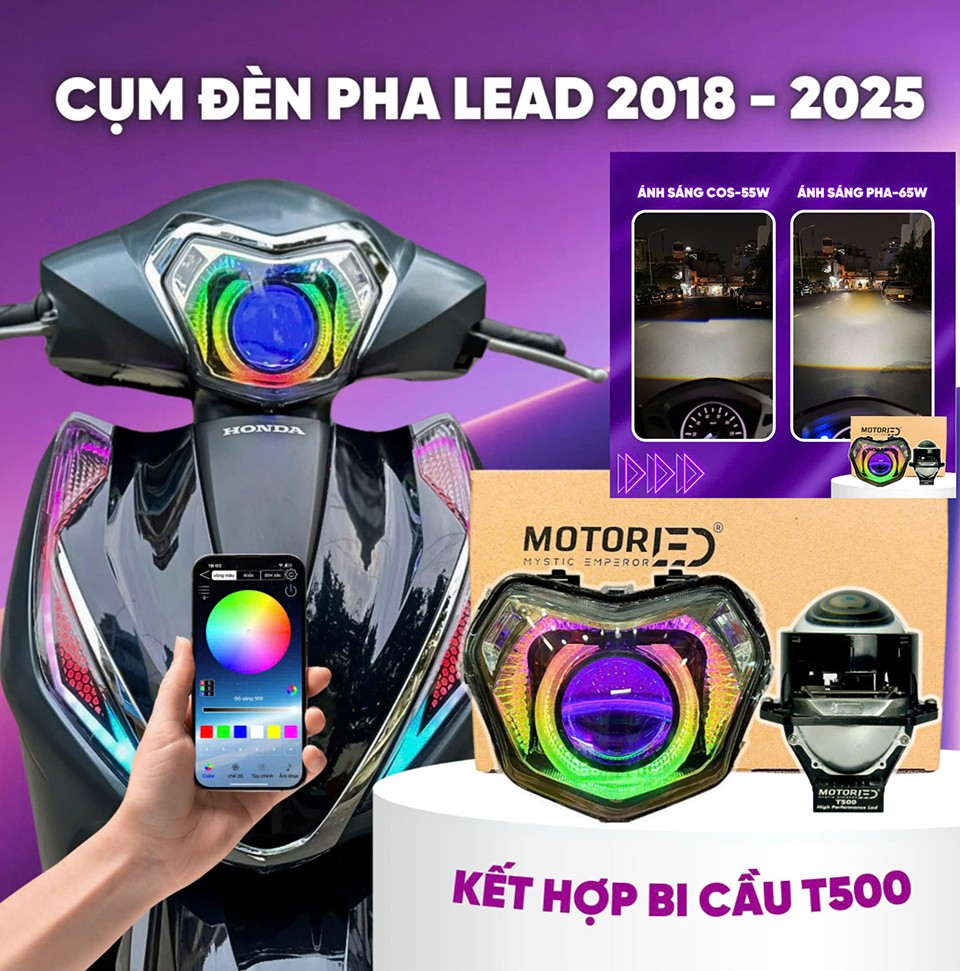 Cụm đèn pha bi cầu MTS-T500 dành cho Lead 2018-2025