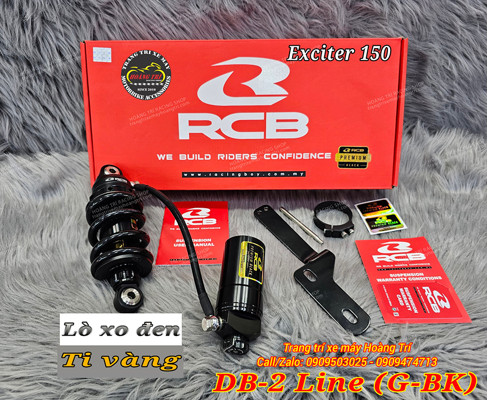 Phuộc bình dầu Racing Boy DB-2 Line ti vàng cho xe Exciter 135, Exciter 150