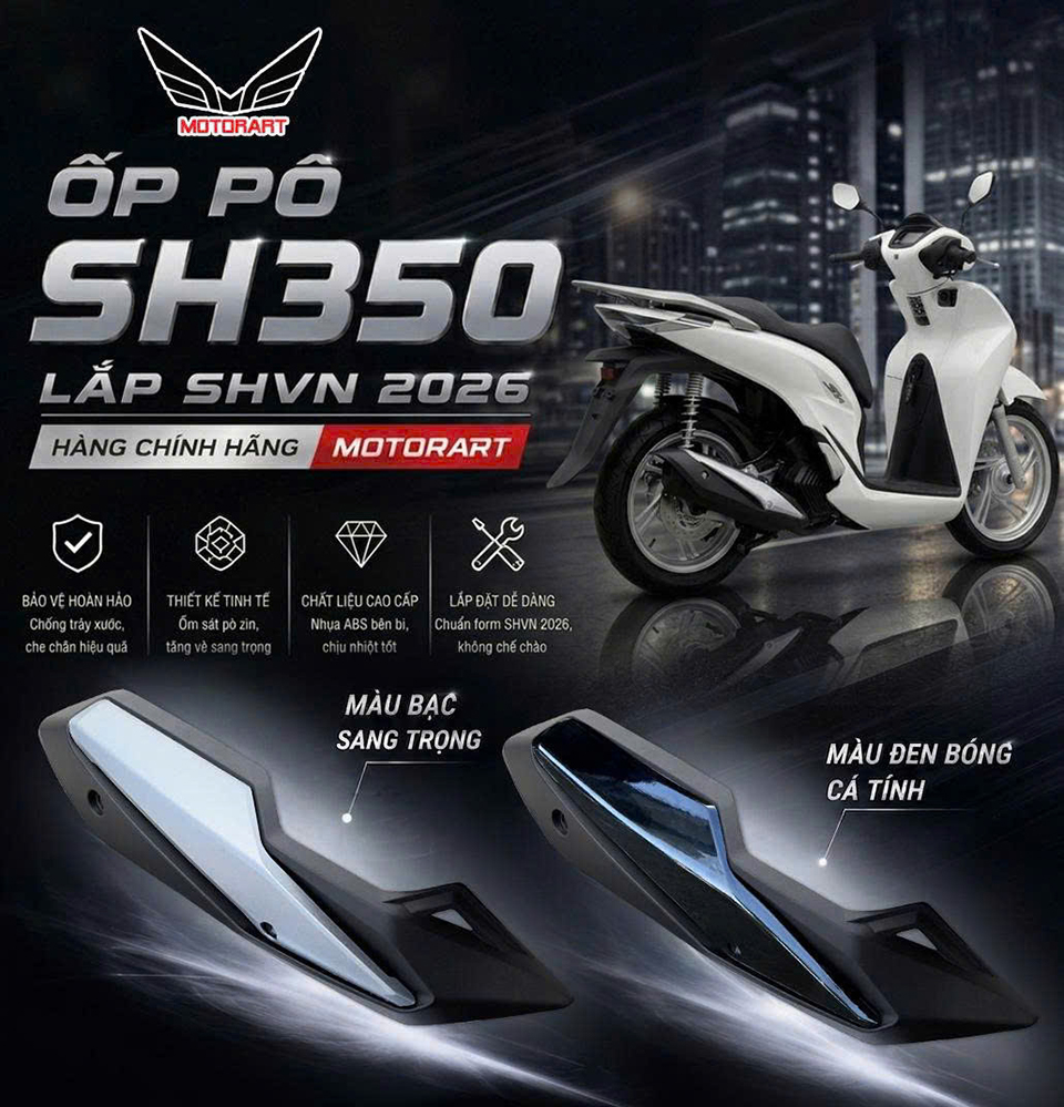 Ốp pô Motorart kiểu SH 350 lắp SH 2026