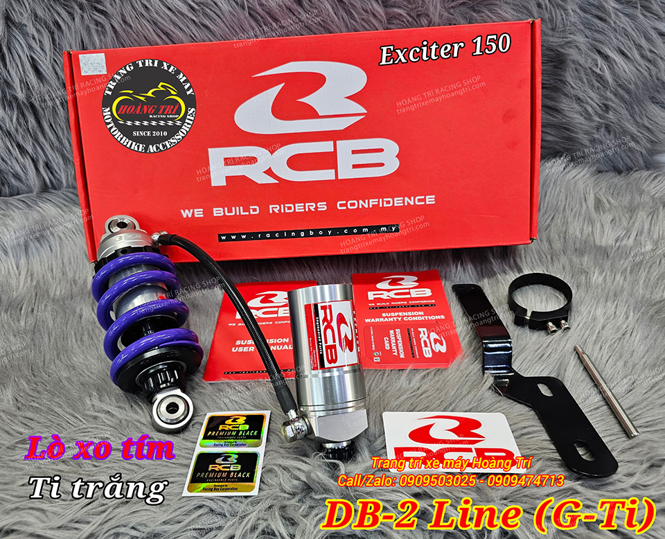 Phuộc RCB bình dầu bạc DB-2 Line lò xo tím ti trắng Exciter 150/Exciter 155